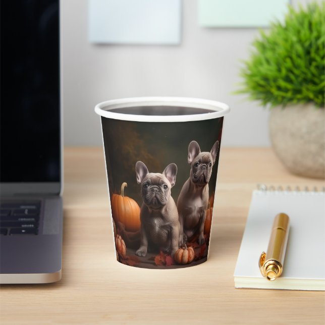 French Bulldog Puppy Autumn Delight Pumpkin Paper Cups (Insitu)