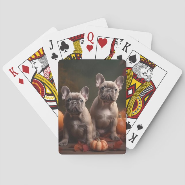 French Bulldog Puppy Autumn Delight Pumpkin Playing Cards (Back)