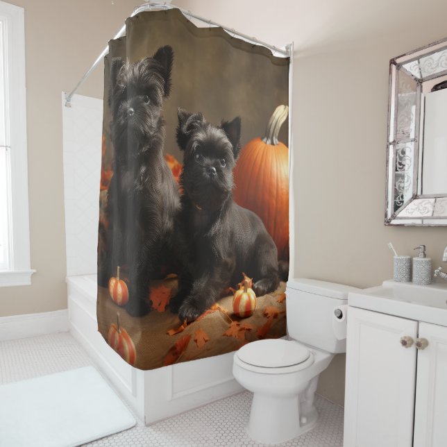 French Bulldog Puppy Autumn Delight Pumpkin Shower Curtain (In Situ)