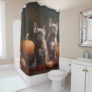 French Bulldog Puppy Autumn Delight Pumpkin Shower Curtain