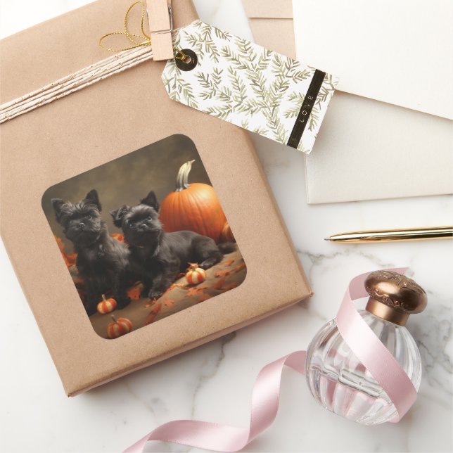 French Bulldog Puppy Autumn Delight Pumpkin Square Sticker (Gifting)