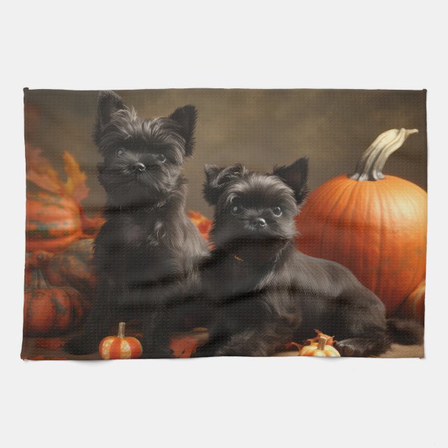 French Bulldog Puppy Autumn Delight Pumpkin Tea Towel (Horizontal)
