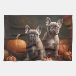 French Bulldog Puppy Autumn Delight Pumpkin Tea Towel
