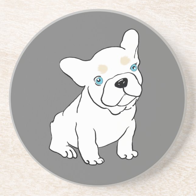 French Bulldog Puppy Cartoon Sandstone Coaster (Front)