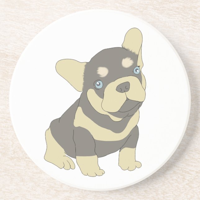 French Bulldog Puppy Cartoon Sandstone Coaster (Front)