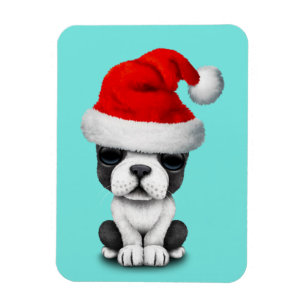 French Bulldog Puppy Dog Wearing a Santa Hat Magnet