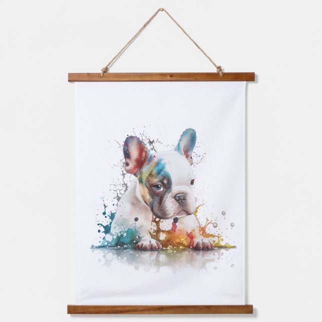 French Bulldog Puppy Frenchie Watercolor Art Hanging Tapestry (Front)