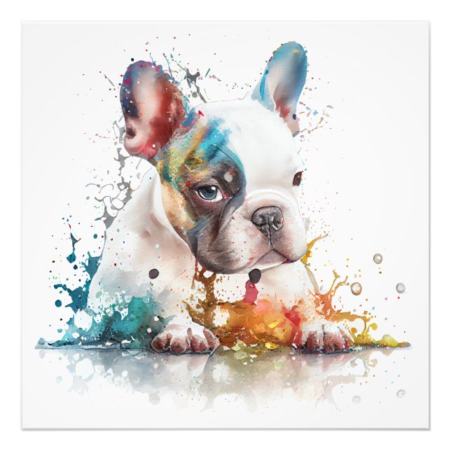 French Bulldog Puppy Frenchie Watercolor Photo Print (Front)