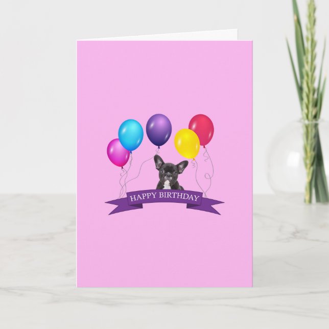 French BullDog Puppy Happy Birthday Greeting Card (Front)