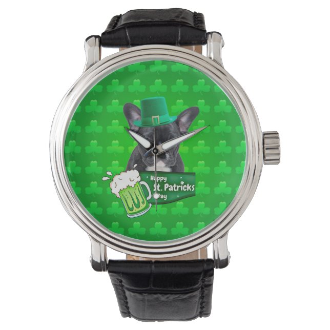 French Bulldog Puppy Hat St. Patrick Day Watch (Front)