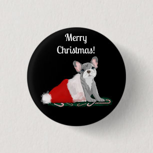 French Bulldog Puppy In Santa’s Hat Keychain 3 Cm Round Badge