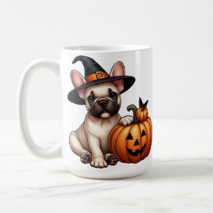 French Bulldog Puppy in Witch Hat with Pumpkin  Coffee Mug