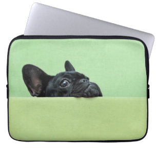 French Bulldog Puppy Peering Over Wall Laptop Sleeve