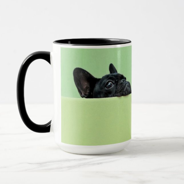 French Bulldog Puppy Peering Over Wall Mug (Left)