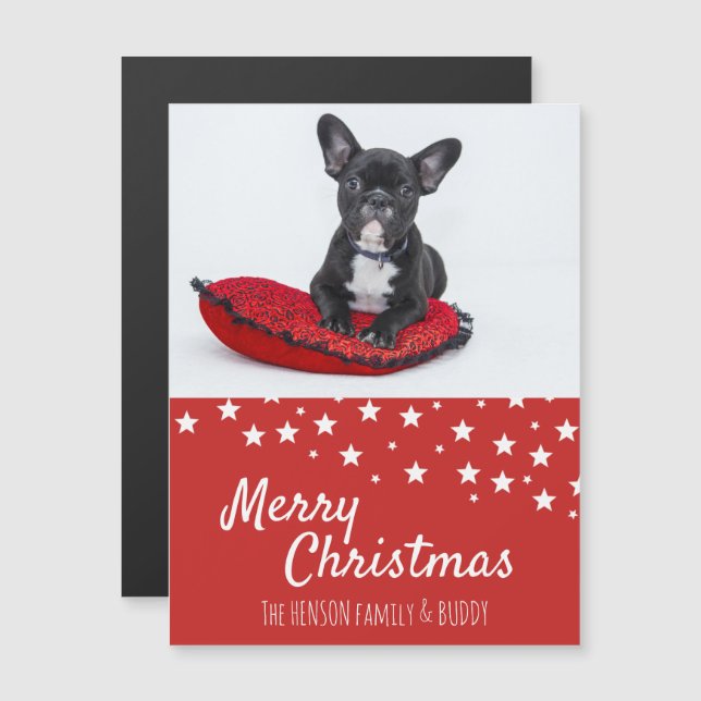 French Bulldog Puppy Photo Christmas Magnet Card (Front/Back)