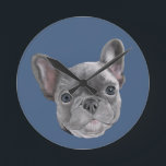 French Bulldog Puppy Round Clock<br><div class="desc">French Bulldog Puppy Round Clock with hand-drawn design by ArtistsQuest.</div>