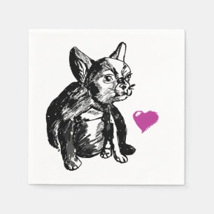 French Bulldog Puppy Sketch Cocktail Paper Napkins