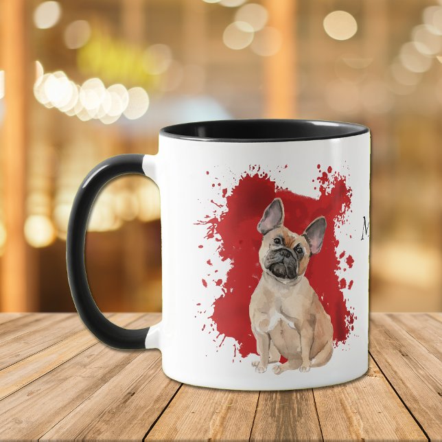 French Bulldog Red Abstract Background Mug (Creator Uploaded)