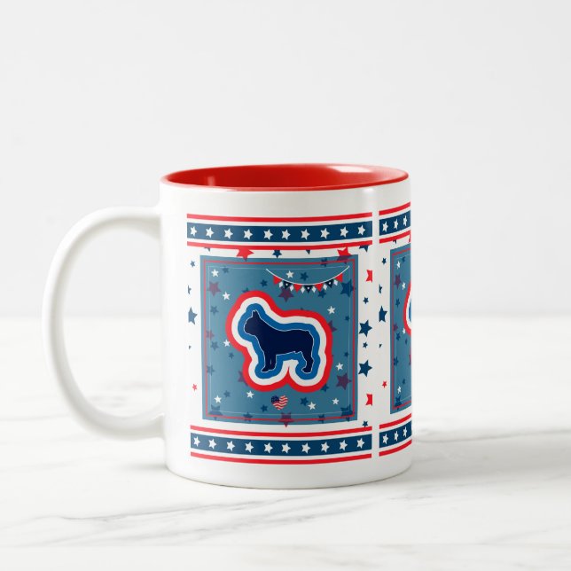 French Bulldog Red White And Blue 4th Of July Two-Tone Coffee Mug (Left)