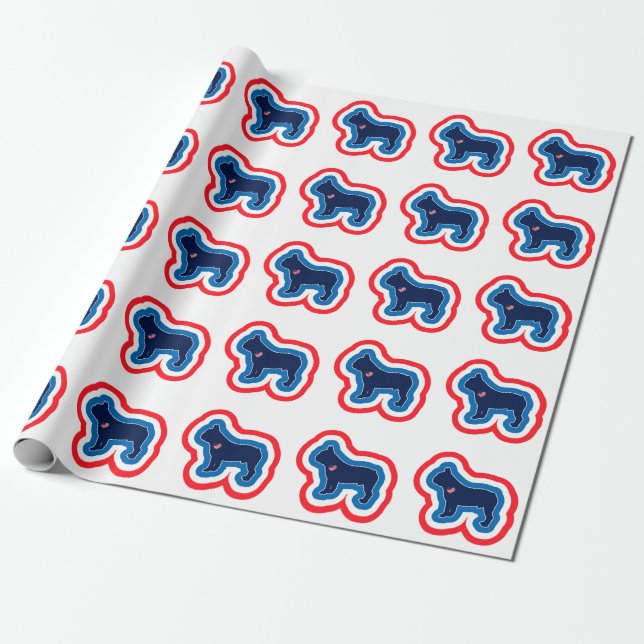 French Bulldog Red White And Blue 4th Of July Wrapping Paper (Unrolled)