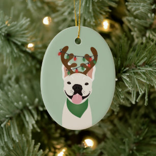 French Bulldog Reindeer Christmas Lights Ceramic O Tree Decoration