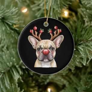 French Bulldog Reindeer Dog Lover Christmas Xmas Ceramic Tree Decoration