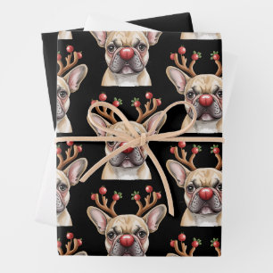 French Bulldog Reindeer Dog Lover Christmas Xmas Wrapping Paper Sheet