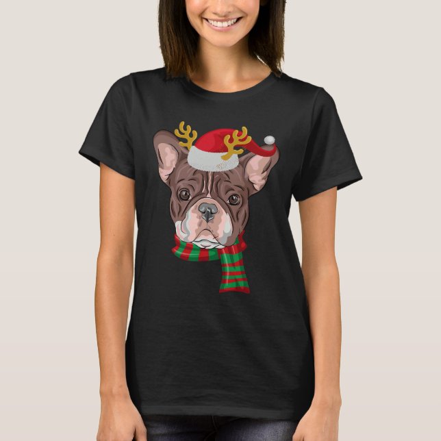 French Bulldog Reindeer Santa T-Shirt (Front)