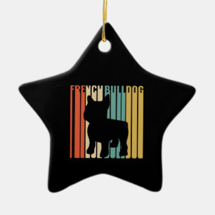 French Bulldog Retro 1970s Dog Silhouette Frenchie Ceramic Tree Decoration