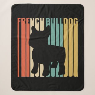 French Bulldog Retro 1970s Dog Silhouette Frenchie Sherpa Blanket
