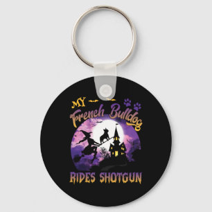 French Bulldog Rides Shotgun Cool Halloween Protec Key Ring