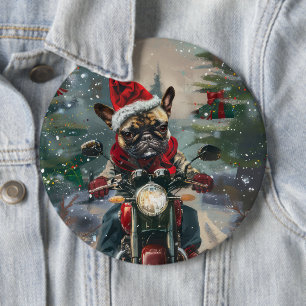 French Bulldog Riding Motorcycle Christmas 6 Cm Round Badge