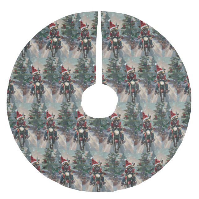 French Bulldog Riding Motorcycle Christmas Brushed Polyester Tree Skirt (Front)
