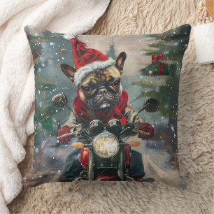 French Bulldog Riding Motorcycle Christmas Cushion