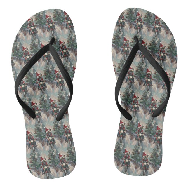 French Bulldog Riding Motorcycle Christmas Flip Flops (Footbed)
