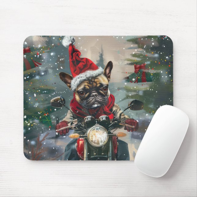 French Bulldog Riding Motorcycle Christmas Mouse Mat (With Mouse)