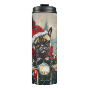 French Bulldog Riding Motorcycle Christmas Thermal Tumbler