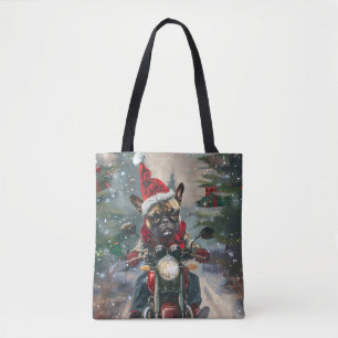 French Bulldog Riding Motorcycle Christmas Tote Bag