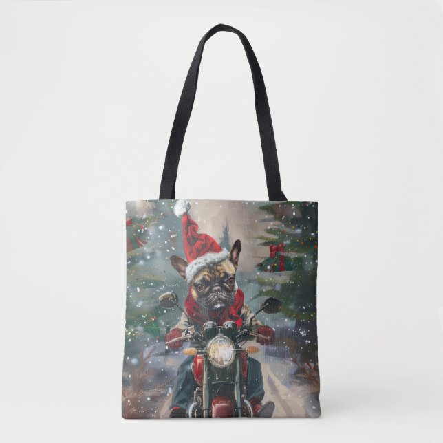 French Bulldog Riding Motorcycle Christmas Tote Bag (Front)