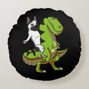 French Bulldog Riding T-Rex Dinosaur Funny Dog Round Cushion