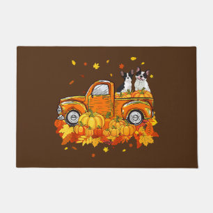 French bulldog Riding Truck Pumpkin Autumn Leaves Doormat