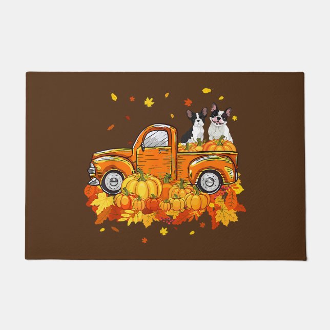 French bulldog Riding Truck Pumpkin Autumn Leaves  Doormat (Front)