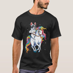 French Bulldog Riding Unicorn Girls Rainbow  Galax T-Shirt