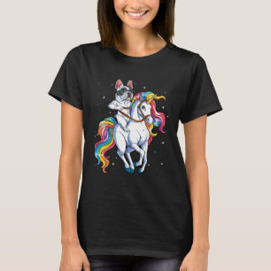 French Bulldog Riding Unicorn Girls Rainbow  Galax T-Shirt