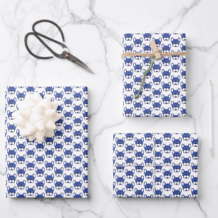 French Bulldog Royal Blue Animated Pattern Design Wrapping Paper Sheet