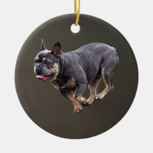 French Bulldog Running Ceramic Tree Decoration (Front)