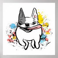 French Bulldog Running Dog with Paint Splashes