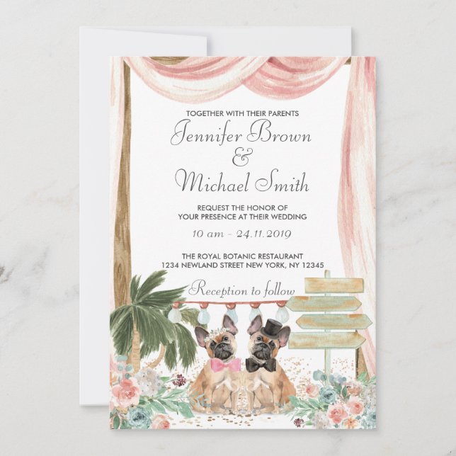 French Bulldog rustic boho Invitation (Front)