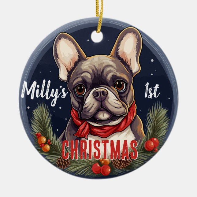 French Bulldog’s First Christmas Ceramic Tree Decoration (Front)