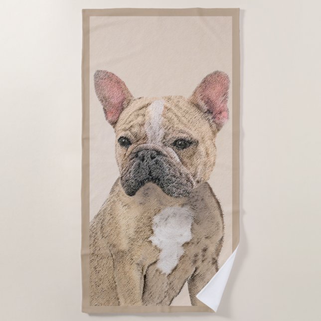 French Bulldog (Sable) Painting - Cute Original Do Beach Towel (Front)